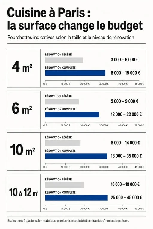 Travaux cuisine prix près de Paris France : budget selon la surface de la cuisine