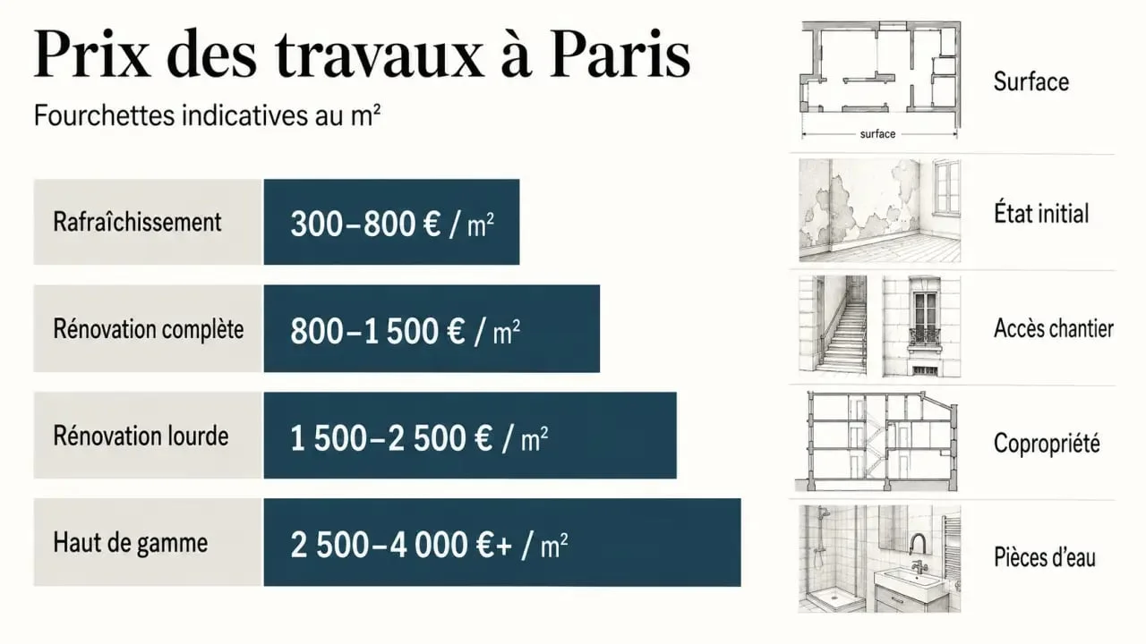 Prix des travaux à Paris : comparatif des budgets au m² et des facteurs qui font varier le coût