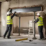 Installation dune poutre ipn sur un chantier