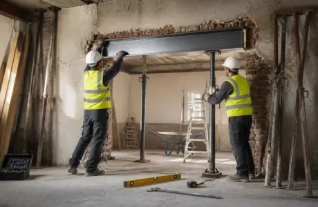 Installation dune poutre ipn sur un chantier